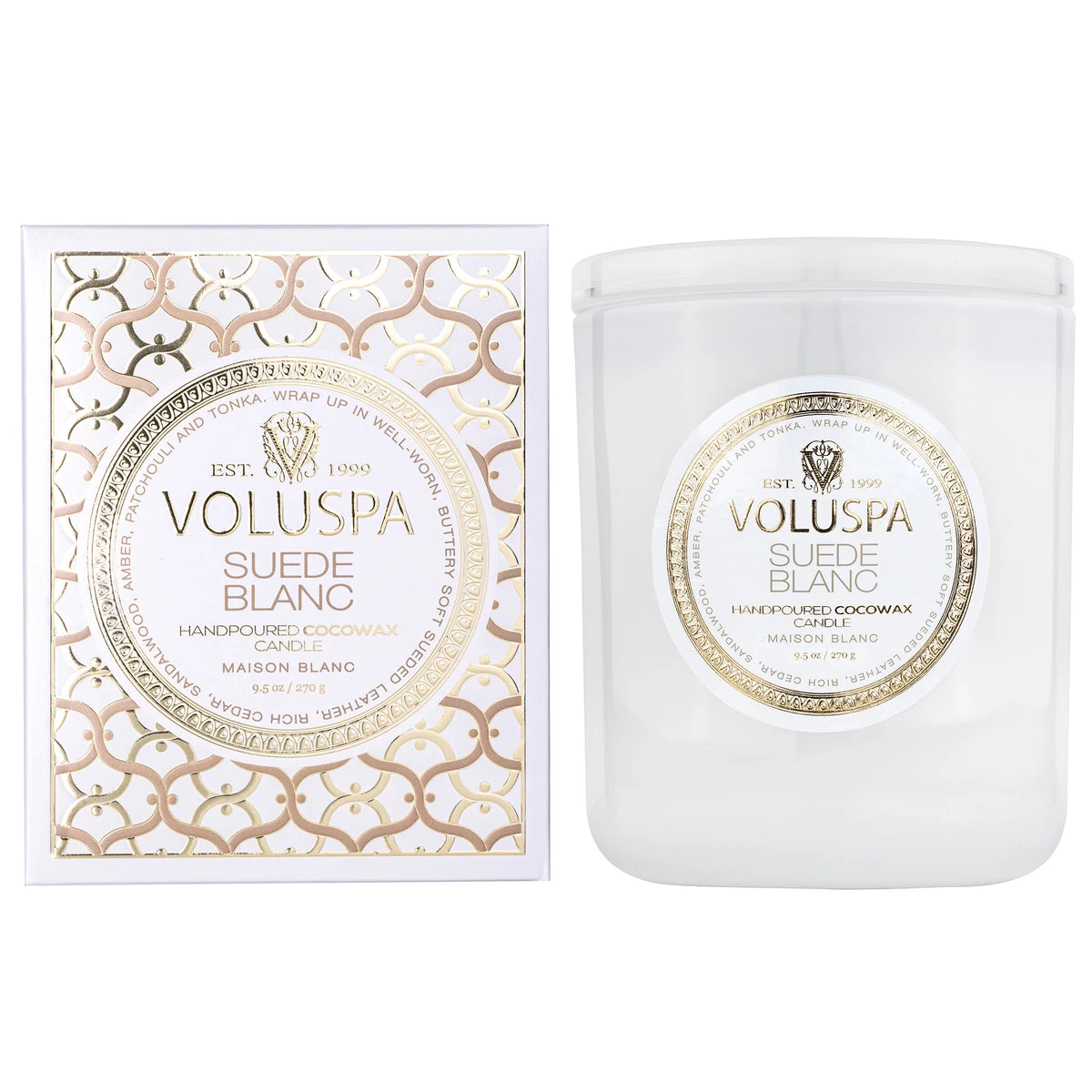 Voluspa Maison Blanc - Suede Blanc Classic Boxed Candle - Lore Perfumery 3 Voluspa Maison Blanc - Suede Blanc Classic Boxed Candle - Lore Perfumery