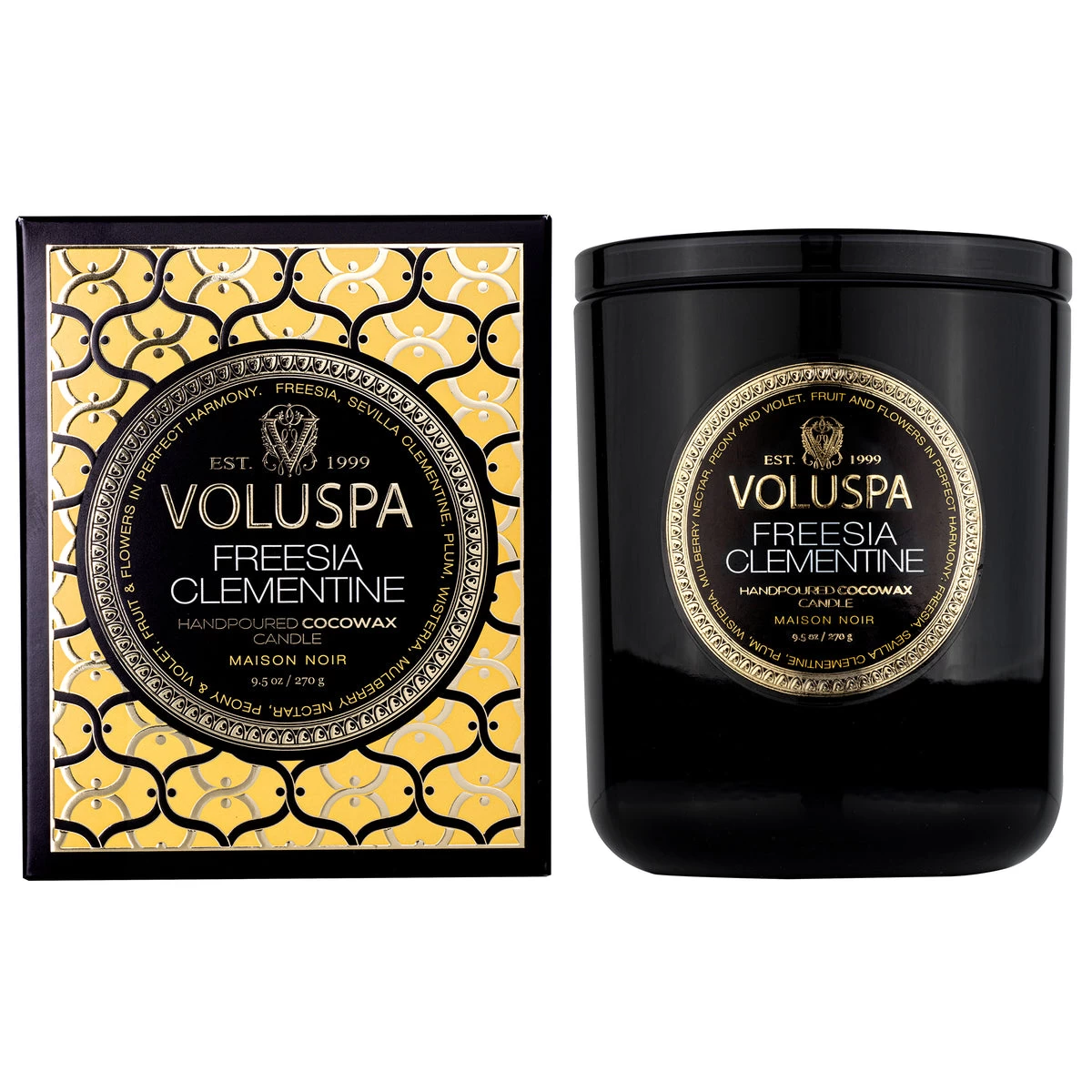 Voluspa Maison Noir - Freesia Clementine Classic Boxed Candle - Lore Perfumery 3 Voluspa Maison Noir - Freesia Clementine Classic Boxed Candle - Lore Perfumery